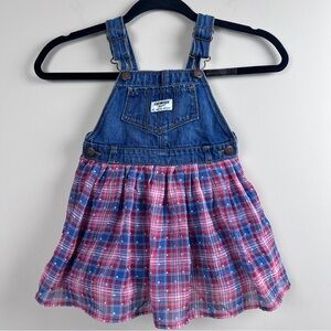 OshKosh B'gosh Blue Denim Lined Skirt Overalls 3T  Blue Red White